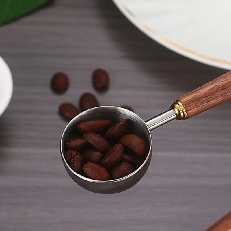 25ml Walnut Wood Handle Stainless Steel Coffee Measuring Scoop Spoon