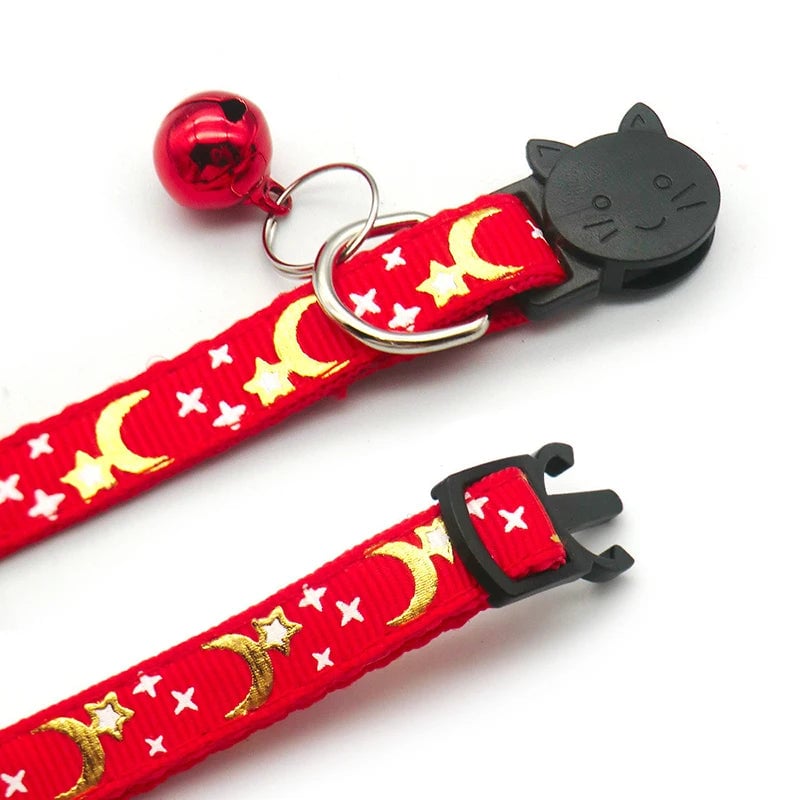 Reflective Gold Stars Moon Cat Collar with Safety Buckle Bell