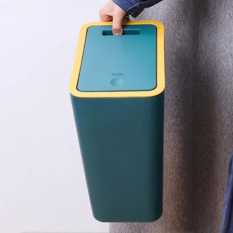 10L Press Top Lid Bathroom Trash Can - Space Saving Plastic Wastebasket