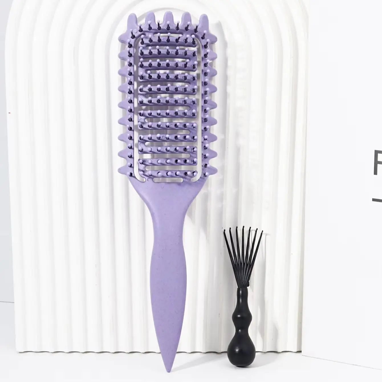 2pc Hollowed Curly Hair Styling Brush Set + Comb Cleaner - Real Wigs