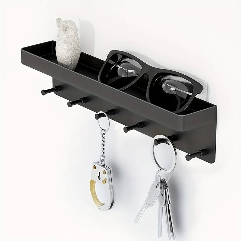 Wall-Mounted Key Organizer Rack with Hooks - Multi-Room Storage
