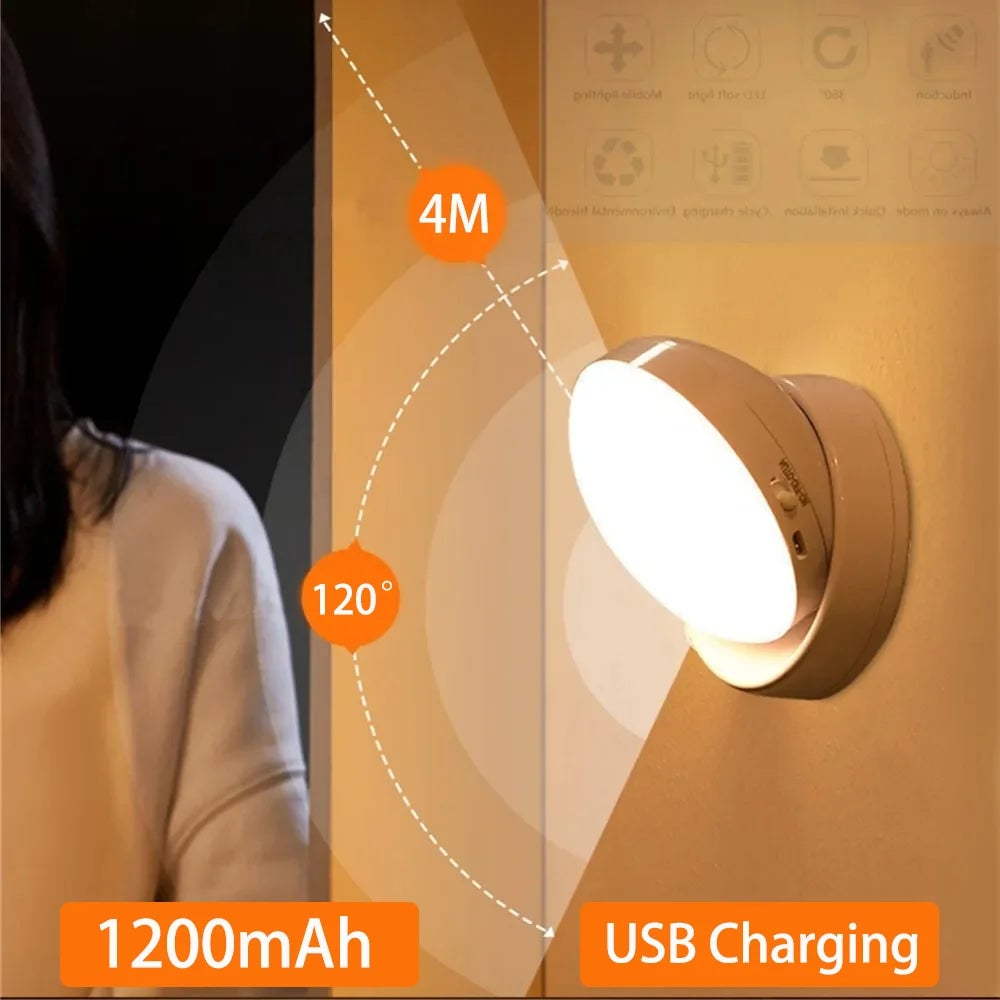 USB Rechargeable LED Motion Sensor Night Light Human Detection