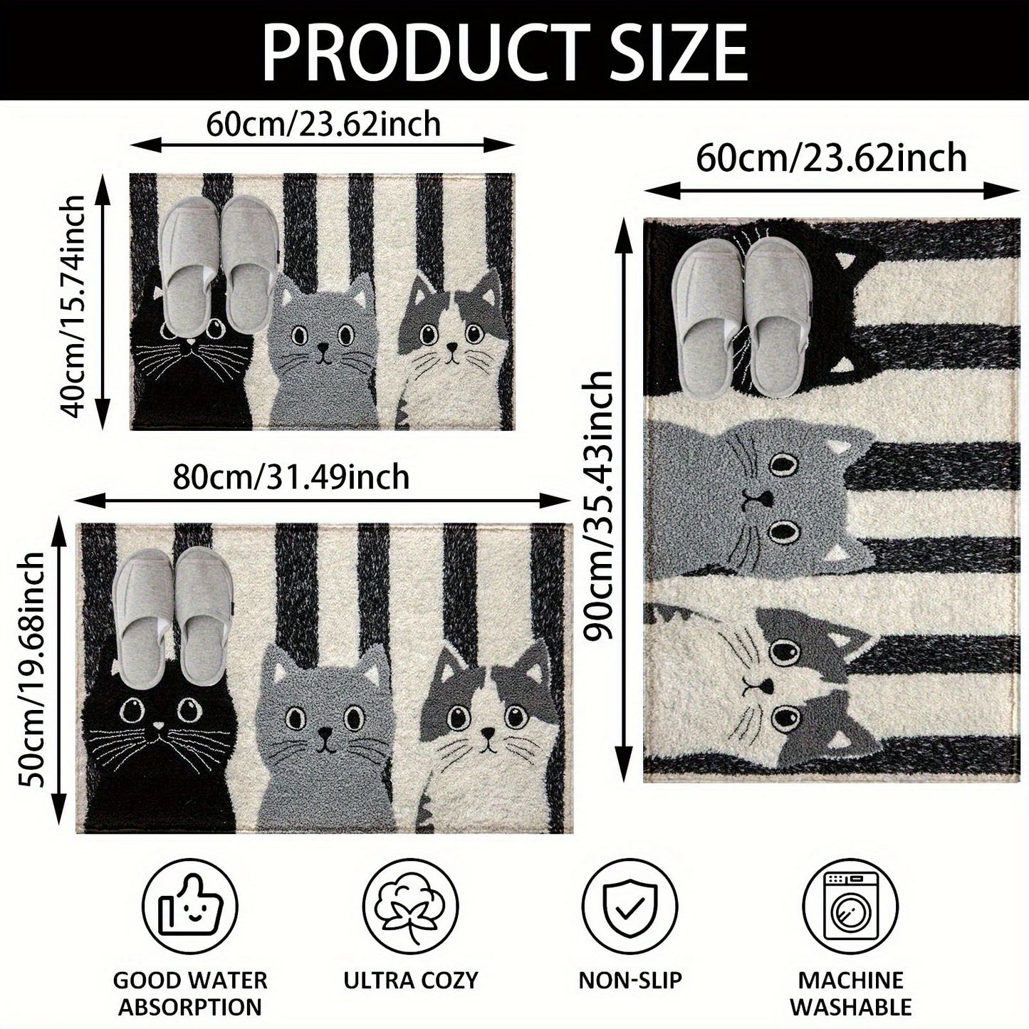 Waterproof Striped Cat Cartoon Doormat - Soft Non-Slip Floor Rug