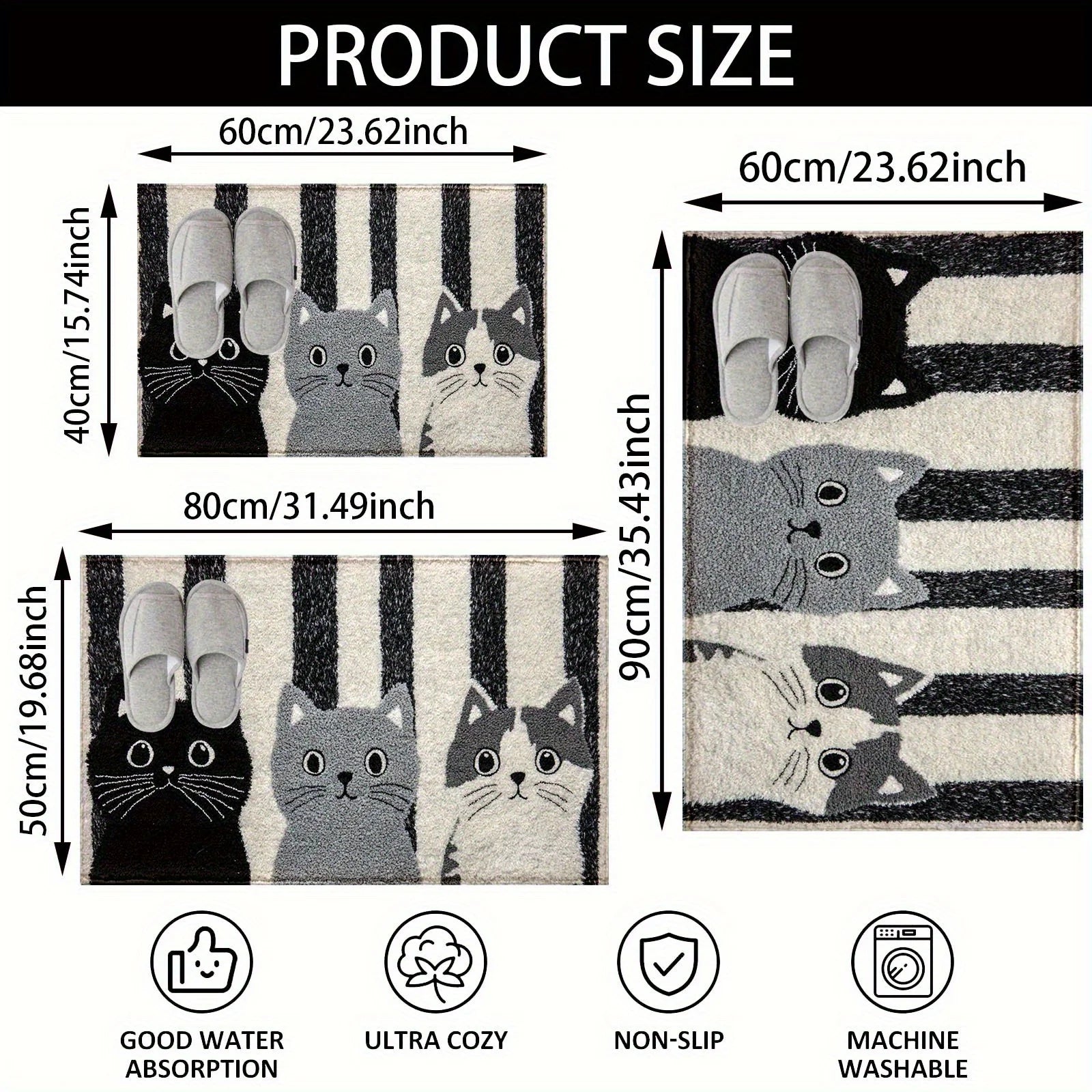 Waterproof Striped Cat Cartoon Doormat - Soft Non-Slip Floor Rug
