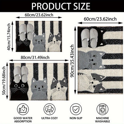 Waterproof Striped Cat Cartoon Doormat - Soft Non-Slip Floor Rug