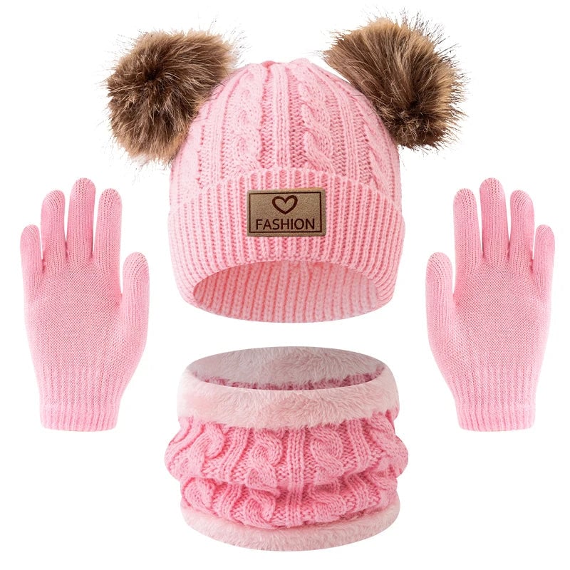3-Piece Kids Winter Hat Scarf Gloves Set Ages 2-12 Boys Girls Warm