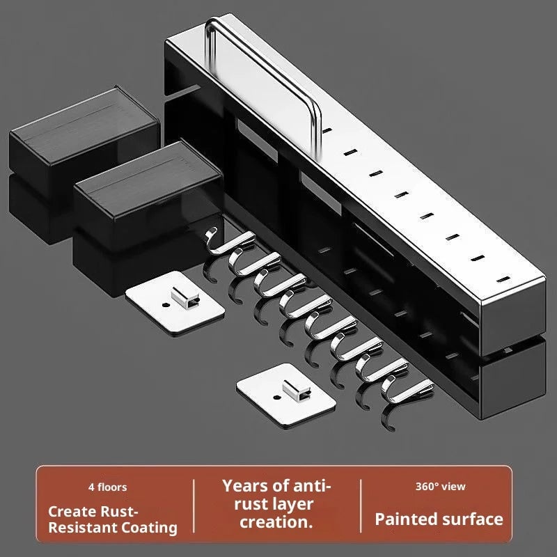 Wall Mount Stainless Steel Kitchen Knife Holder No Drill Storage