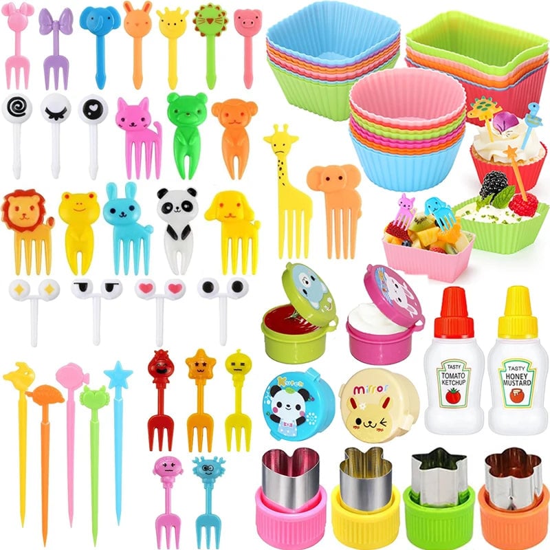 Mini Animal Fruit Forks Kids Set Silicone Vegetable Cutter Dividers