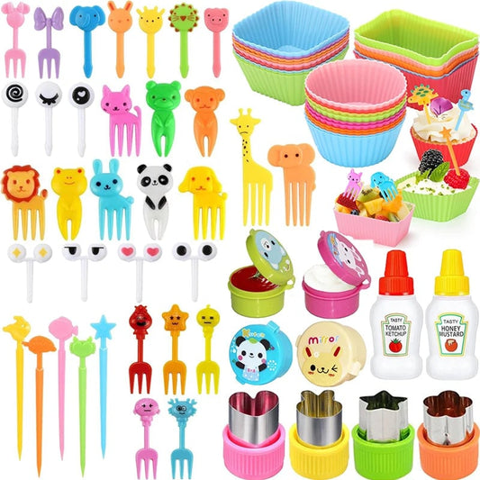 Mini Animal Fruit Forks Kids Set Silicone Vegetable Cutter Dividers