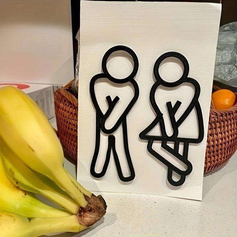 Creative 2D Flat Restroom Door Signs - Funny Bathroom Wall Stickers