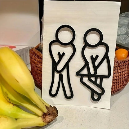 Creative 2D Flat Restroom Door Signs - Funny Bathroom Wall Stickers