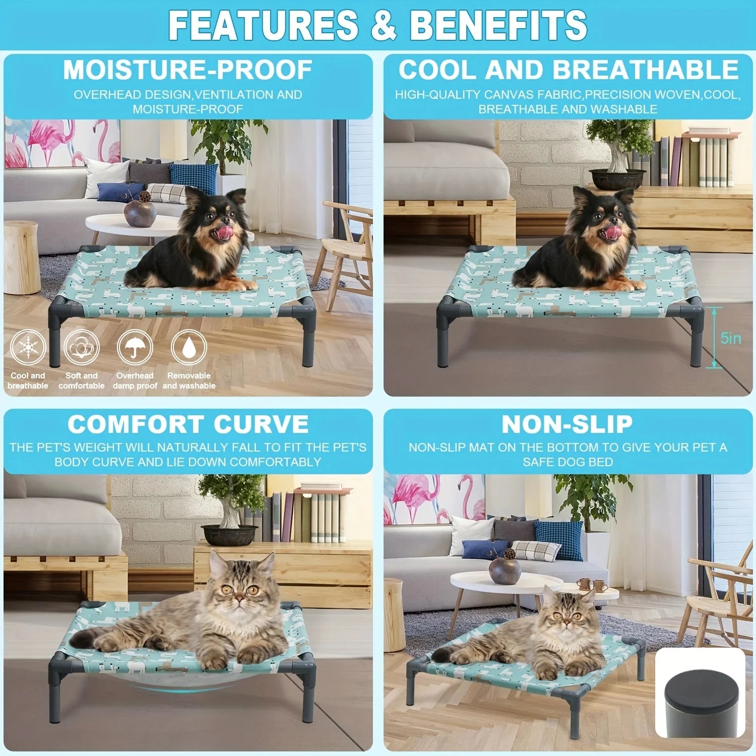 Raised Dog Hammock Bed Detachable Washable Mat Non-Slip Bottom