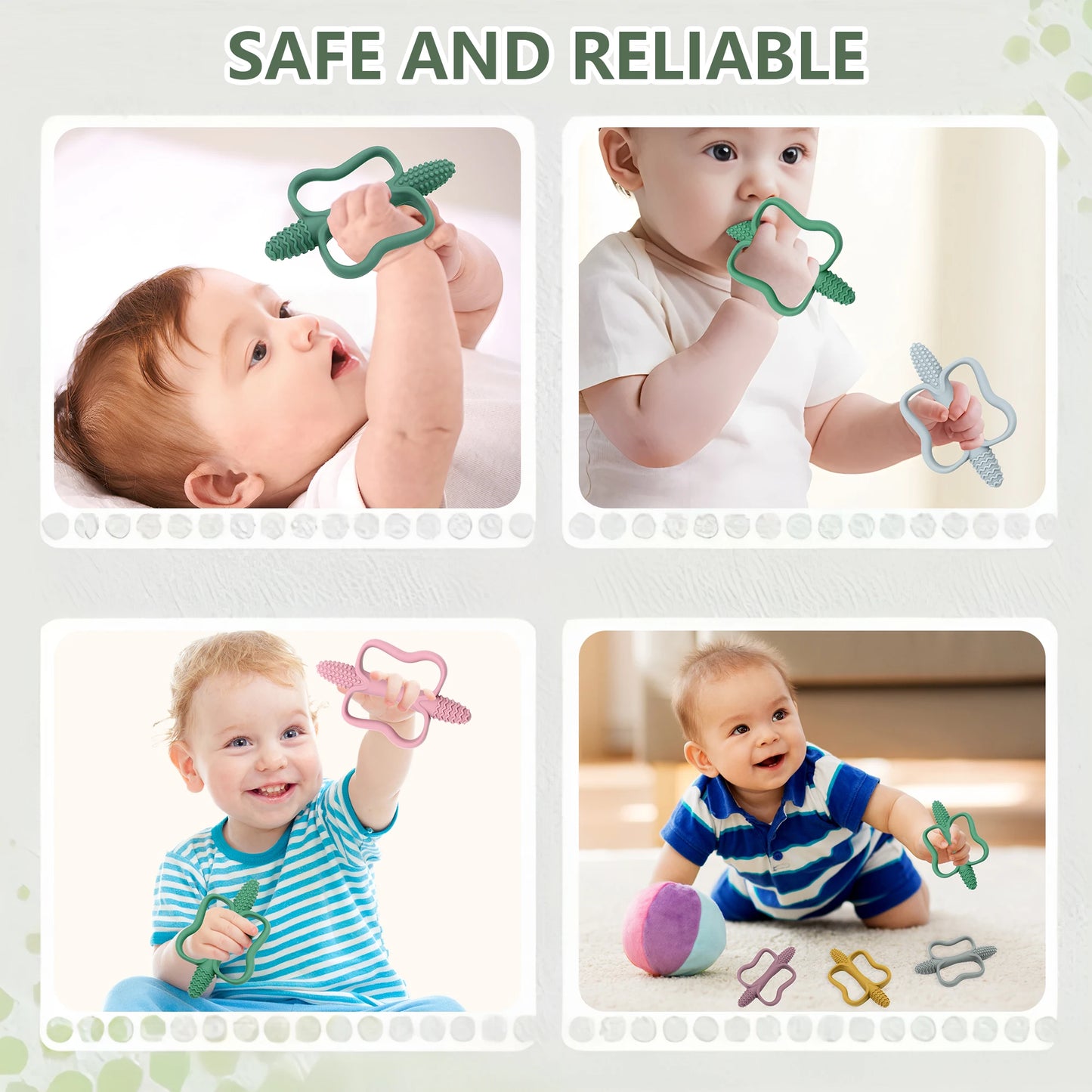 Food Grade Silicone Baby Teething Toys Easy Grip 0-6-12 Months