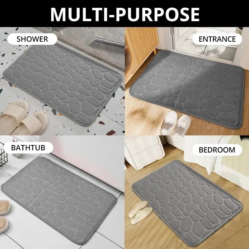 Embossed Fiber Anti-Slip Pebble Bath Mat - Non-Skid Bathroom Rug