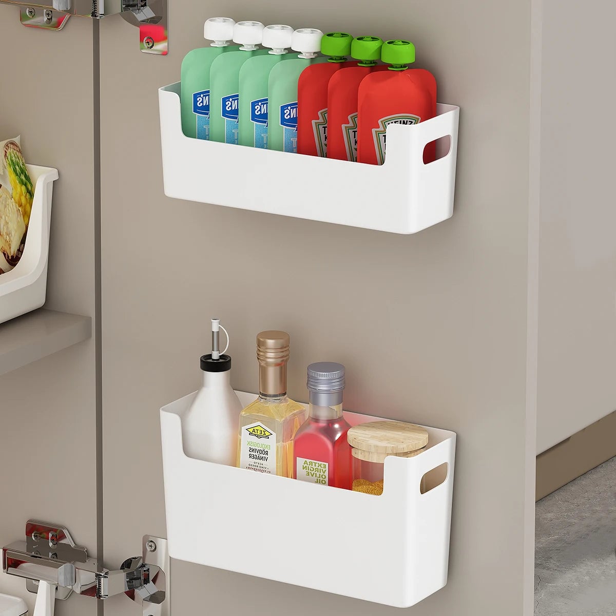 Wall Mount Cabinet Door Storage Box with Cling Film Hooks Bathroom