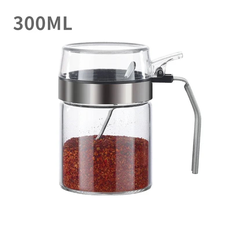 Clear Glass Spice Jars with Airtight Lids & Spoons - Mini Storage Set