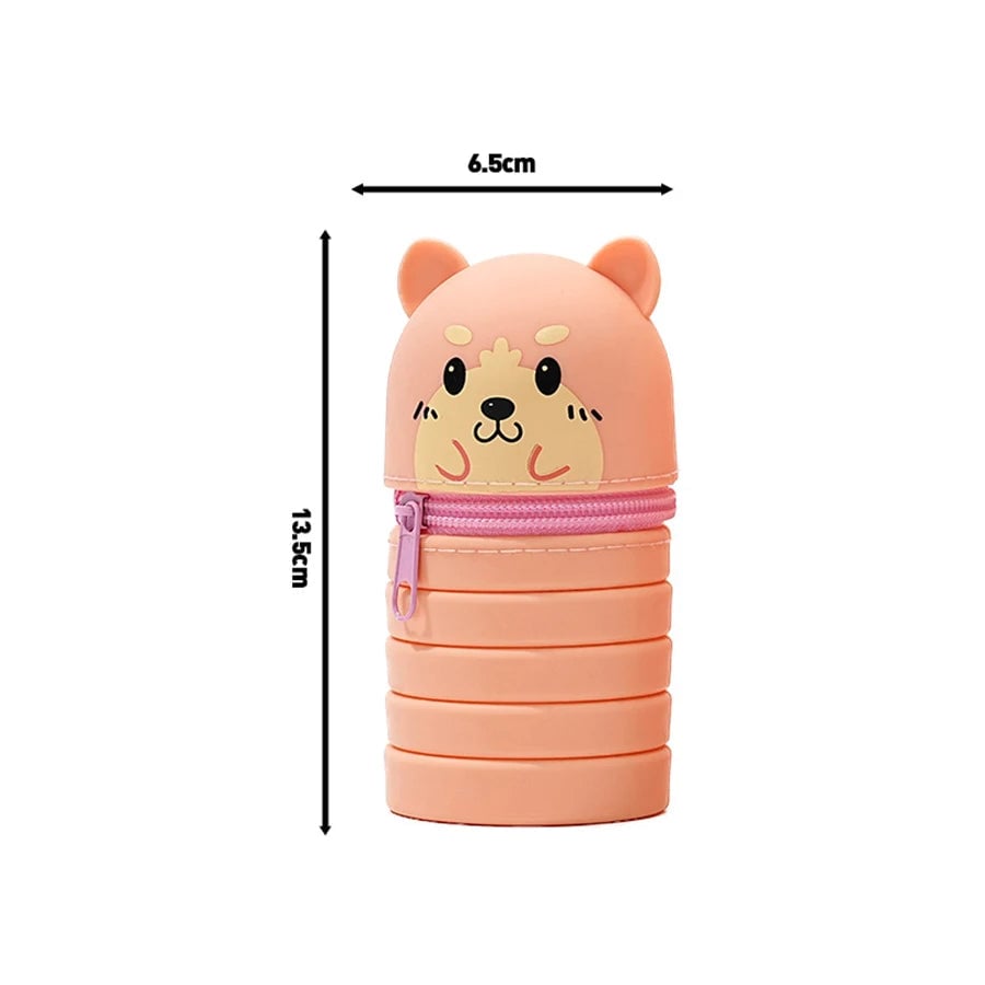 Foldable Silicone Cartoon Animal Pencil Case Desk Organizer Pouch