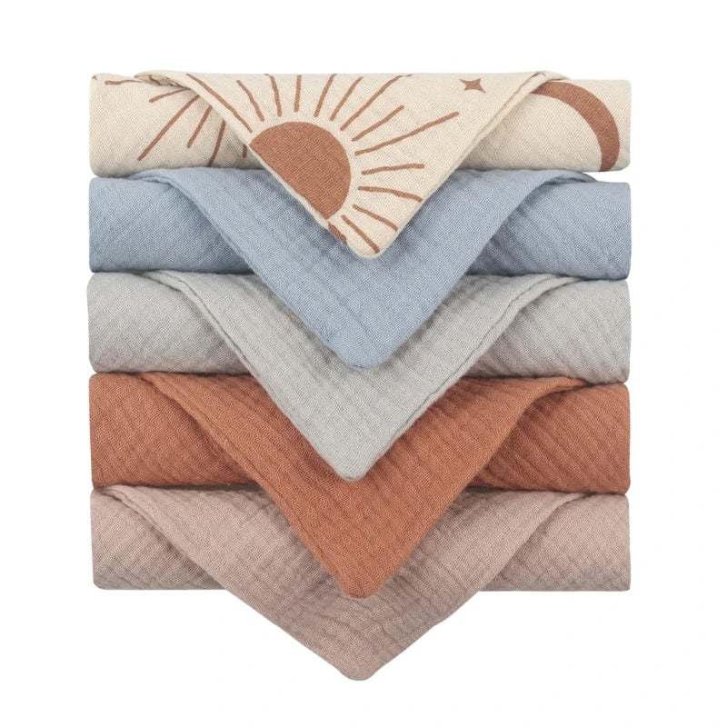 5PCS Soft Cotton Gauze Baby Towels - Absorbent Face Washcloths