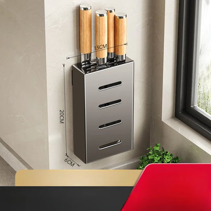 Non-Perforation Wall Mount Kitchen Knife Storage Box Organizer Rack
