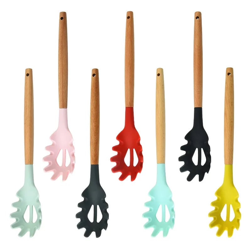 Wooden Handle Silicone Pasta Claw Non-Stick Spaghetti Strainer Tool