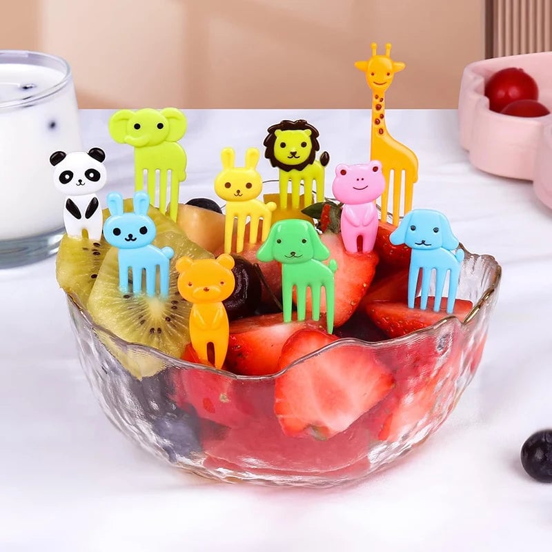 Mini Animal Fruit Forks Kids Set Silicone Vegetable Cutter Dividers