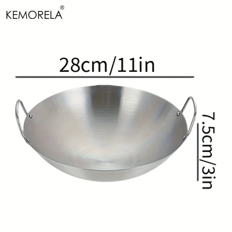 Stainless Steel Wok 26-34cm Double Handle Uncoated Chef Pan