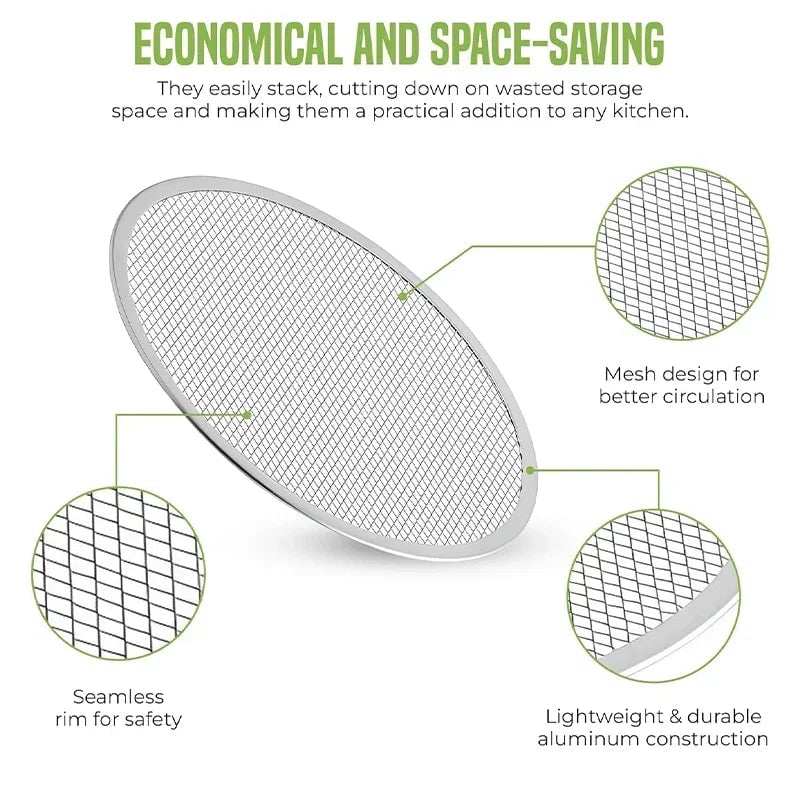 Round Aluminum Pizza Baking Screen with Holes 8-14 Inch Non-Stick