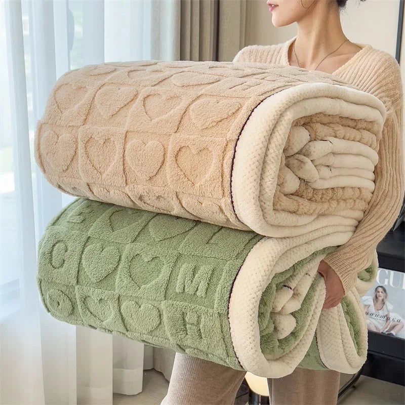 Winter Fleece Heart Plush Blanket - Soft Thick Bed Sofa Single Double