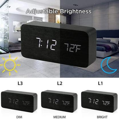 Wooden LED Digital Alarm Clock with Temperature Display Desk Clock