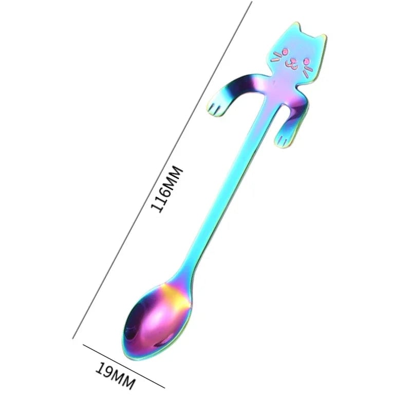Stainless Steel Cat Shape Coffee Spoon Dessert Teaspoon Mini Scoop