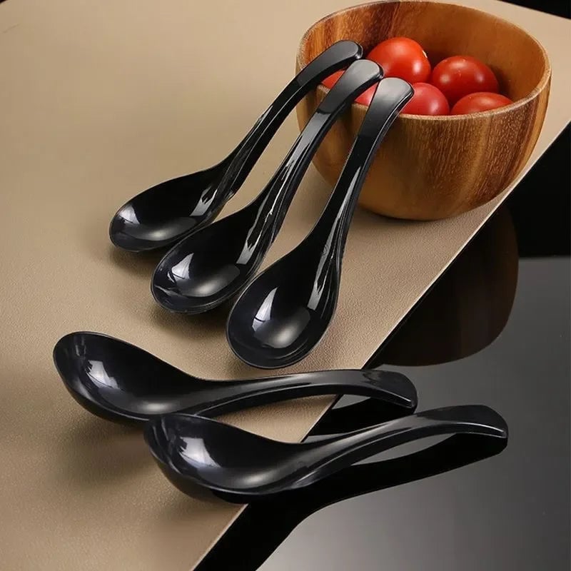6 Black Spoons Set - Multi-Purpose Soup Dessert Utensils for Dining