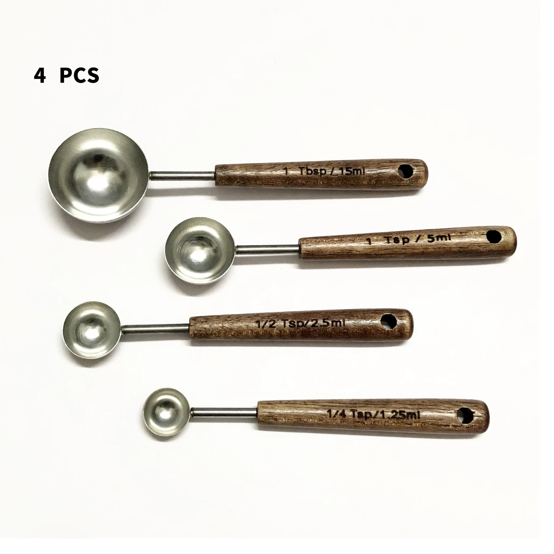 Oak Handle Stainless Steel Measuring Spoon - Coffee Bean Milk Powder