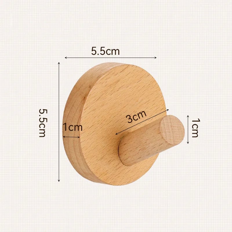 Self-Adhesive Natural Wood Wall Hooks - Modern Coat Hat Key Hanger