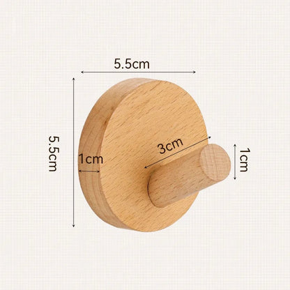 Self-Adhesive Natural Wood Wall Hooks - Modern Coat Hat Key Hanger