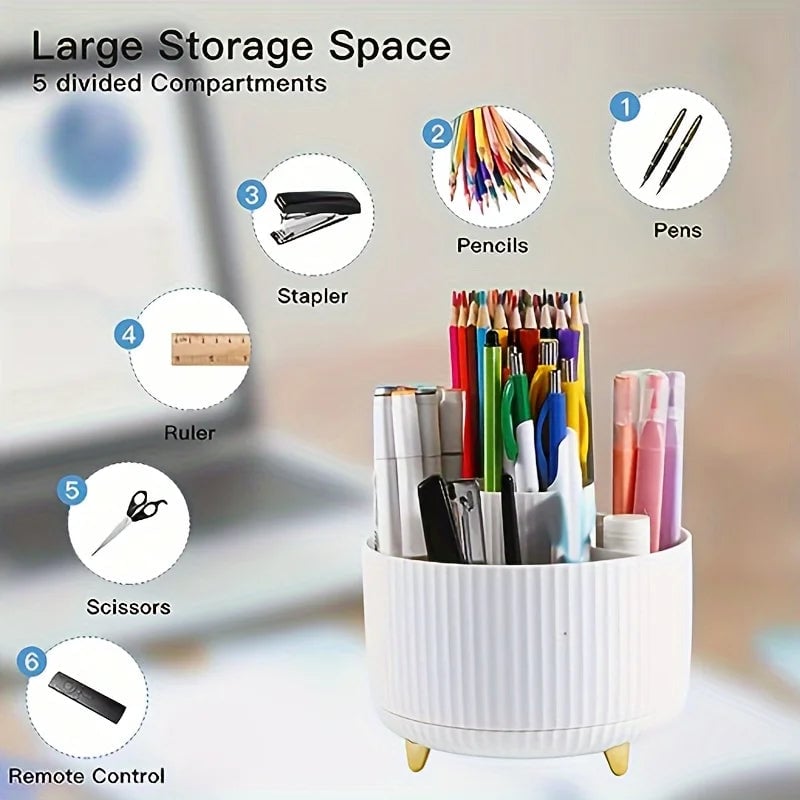 5-Slot 360° Rotating Desktop Pen Holder - Office Pencil Organizer