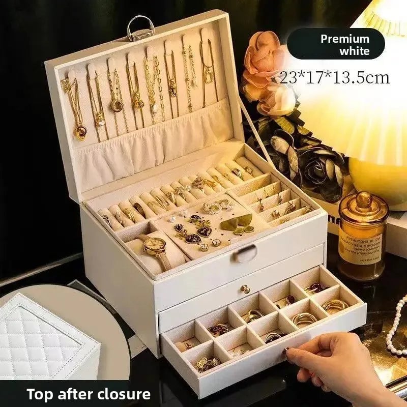 Large Capacity PU Leather Jewelry Box Multi-Compartment Storage Case