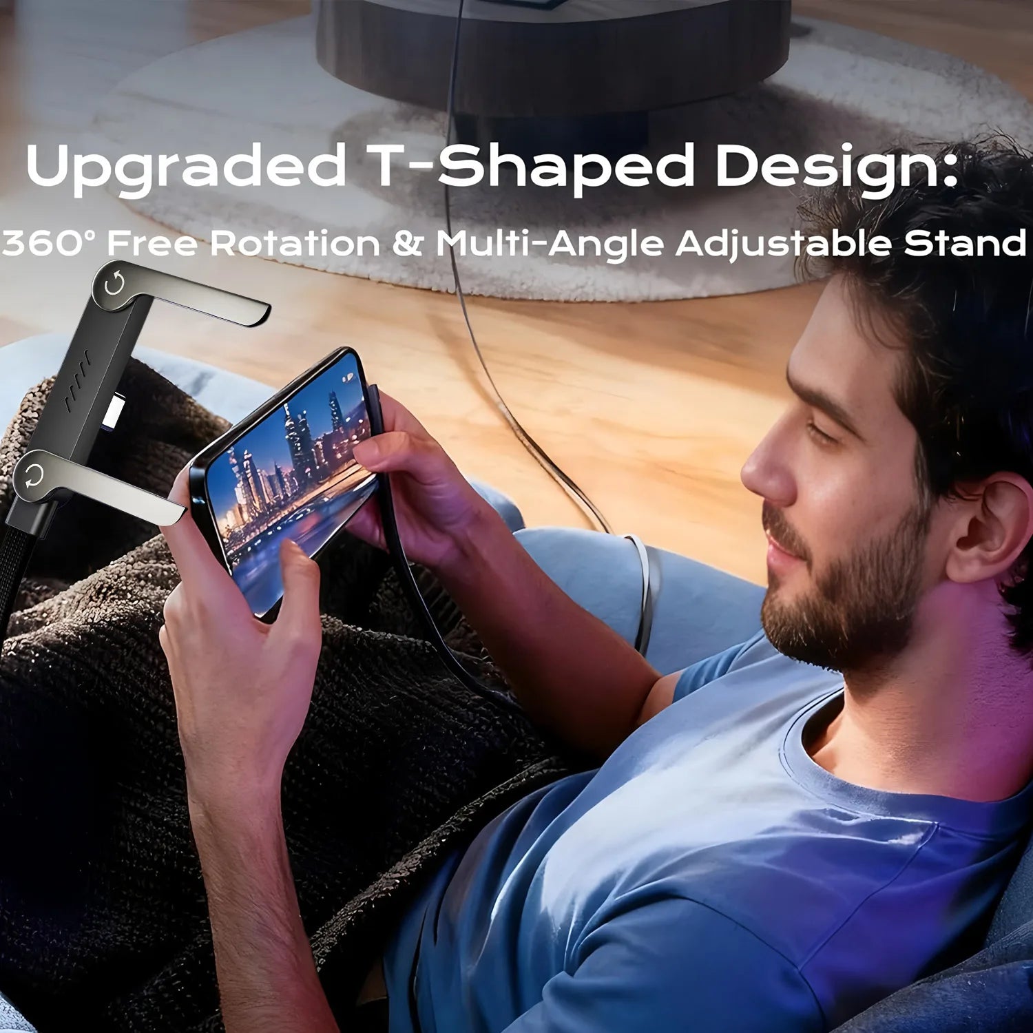 240W USB-C Cable Phone Holder - Fast Charging & Data Transfer Stand