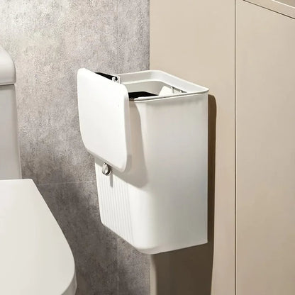 White Wall Mounted Kitchen Trash Bin - Plastic Garbage Storage