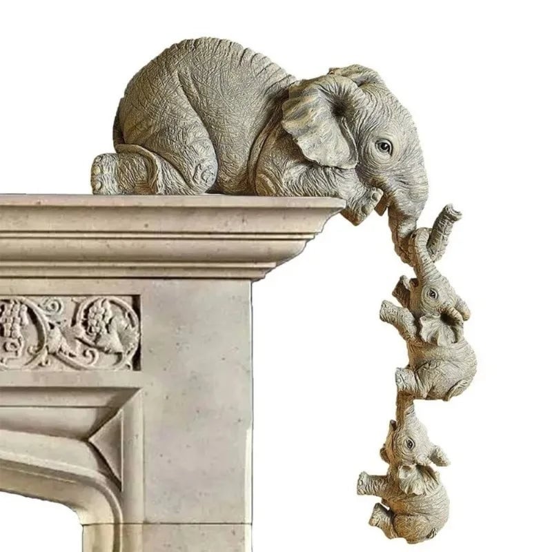 3-Piece Resin Elephant Baby Figurine Set - Miniature Home Decor
