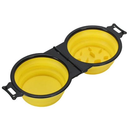 Foldable Dual Bowl 2-in-1 Pet Feeding Set - Portable Travel Bowl