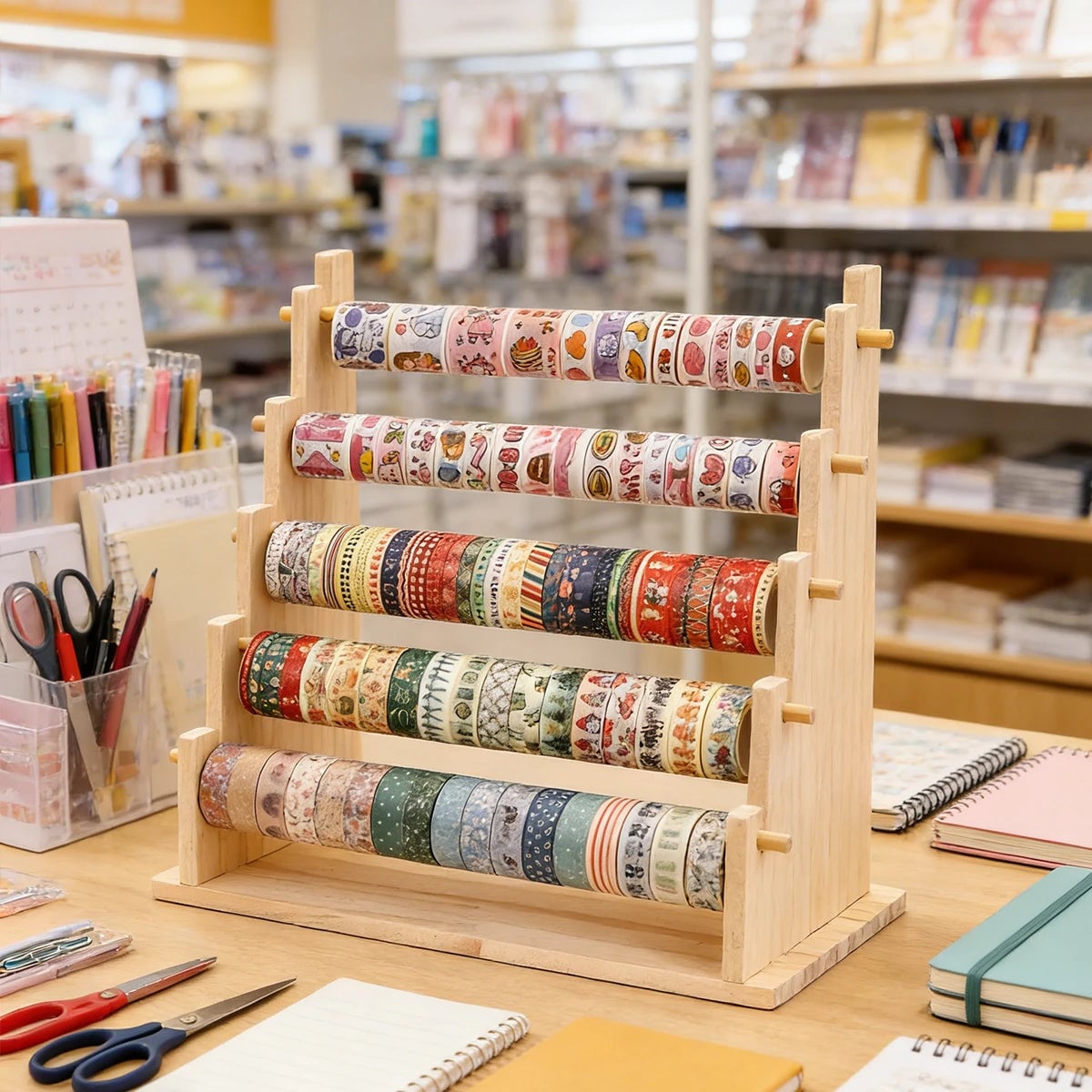 Wooden Desktop Organizer Rack for Tape Stickers & Necklaces