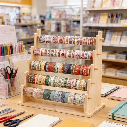Wooden Desktop Organizer Rack for Tape Stickers & Necklaces
