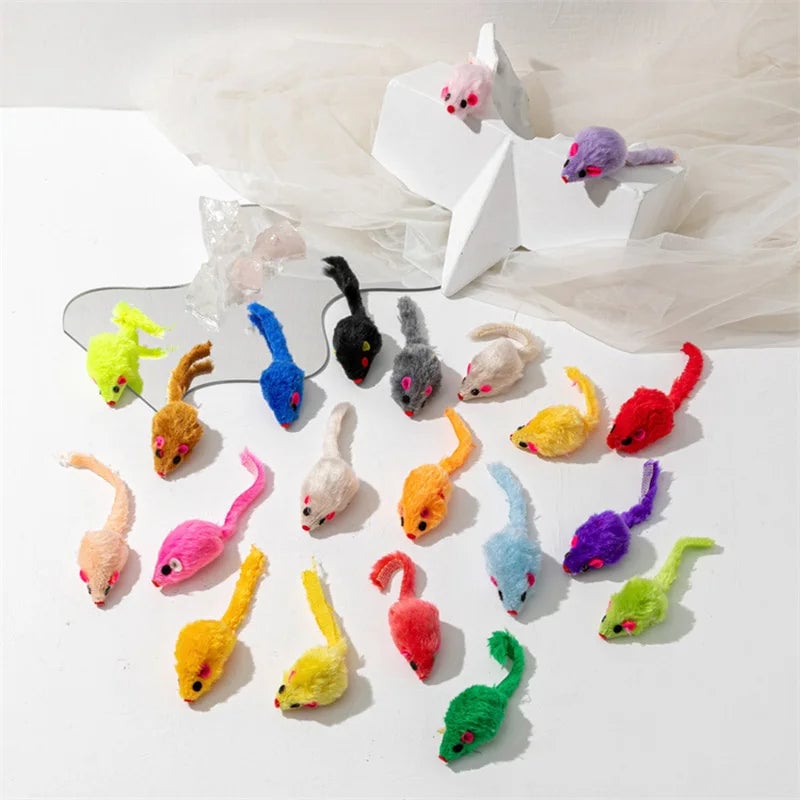 Rabbit Fur Feather Cat Toy - Rainbow False Mouse Interactive Kitten