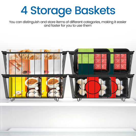 4Pcs Metal Chest Freezer Baskets Stackable Foldable Handles Storage