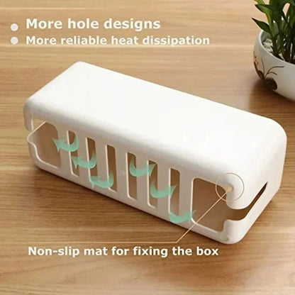 Wooden Cable Storage Box Power Strip Organizer Wire Management Case
