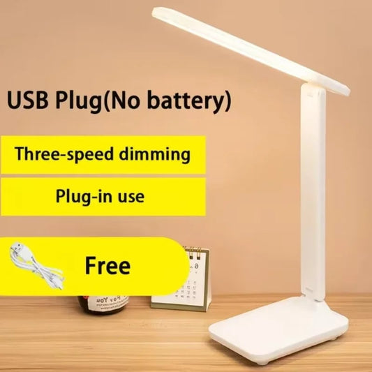 LED Touch Switch Folding Desk Lamp USB Dimmable White Bedside Study