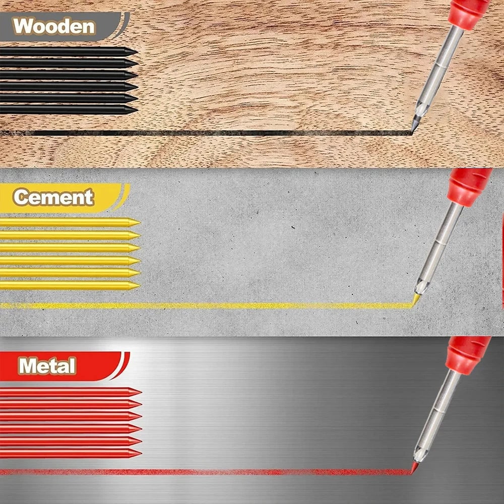 Solid Carpenter Pencil Set with Built-In Sharpener Deep Hole Marking