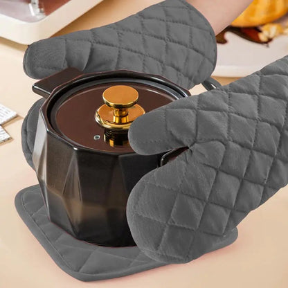 Heat Resistant Cotton Oven Gloves - Insulated Anti-Scald Baking BBQ