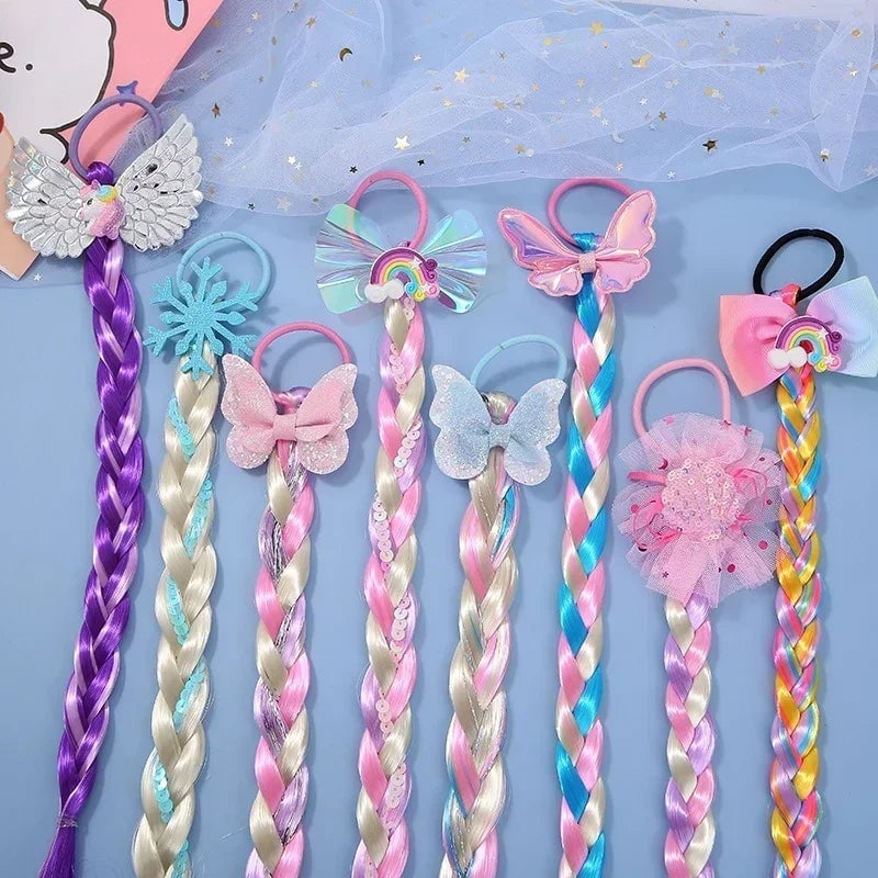 Girls Cartoon Bow Butterfly Braid Headband Ponytail Holder Set