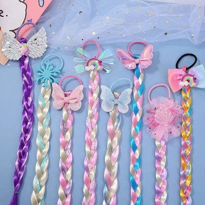 Girls Cartoon Bow Butterfly Braid Headband Ponytail Holder Set